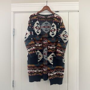 Aztec Pattern Open Cardigan - Navy, White, Red, Mustard